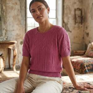 Vintage Anthony Richards pink open knit pointelle short sleeve sweater medium
